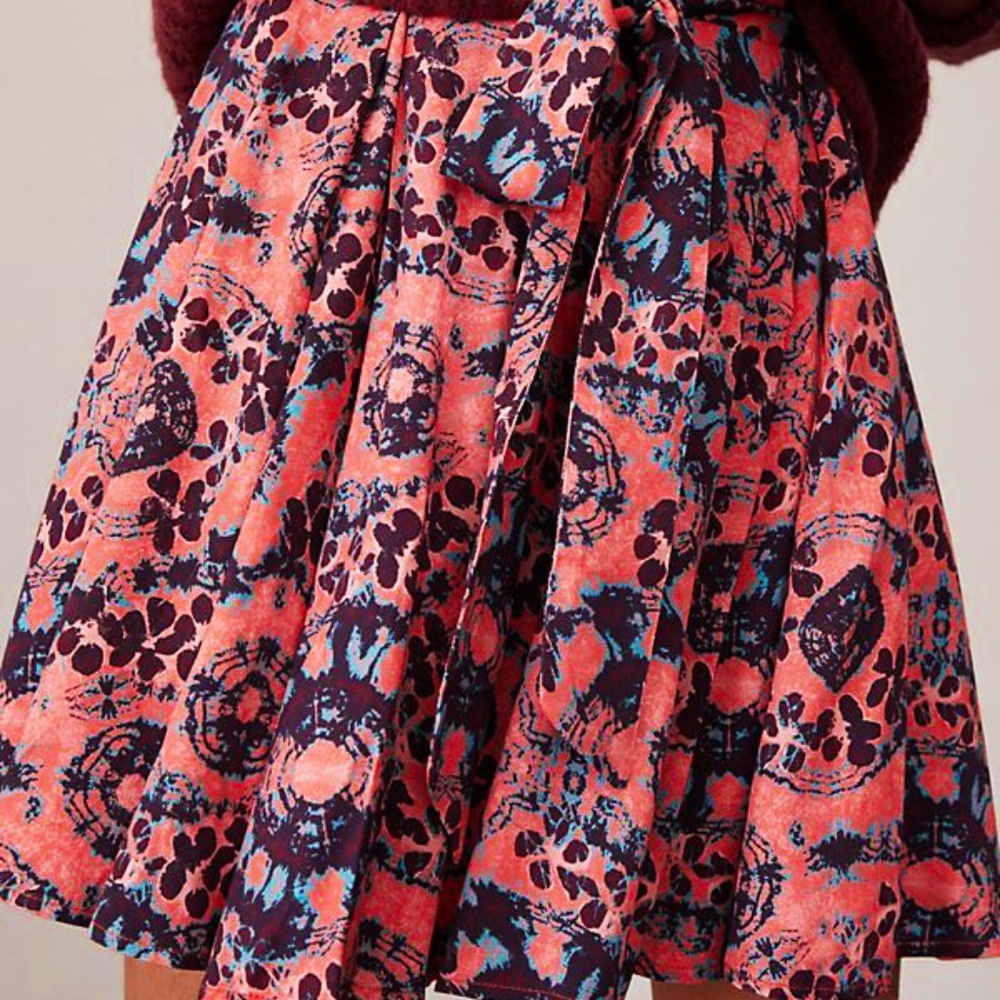 NWT - Anthropologie Janice Mini Skirt - Coral and Purple - XS